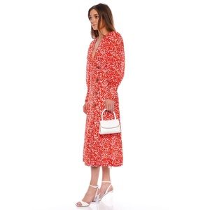💝 Ganni abstract floral print crepe wrap midi dress in Orange Dot Com